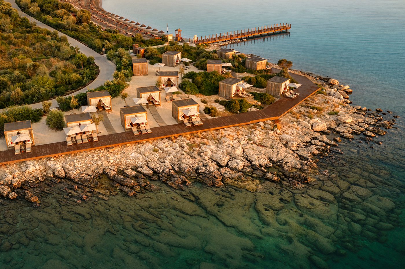 Aerial view of the cabana point and the timber boardwalk