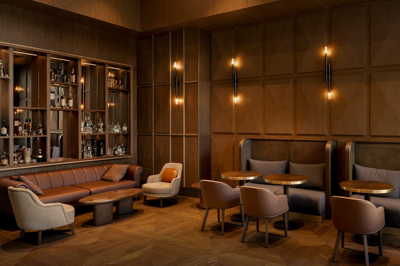 Wood panelled bar with banquette seating
