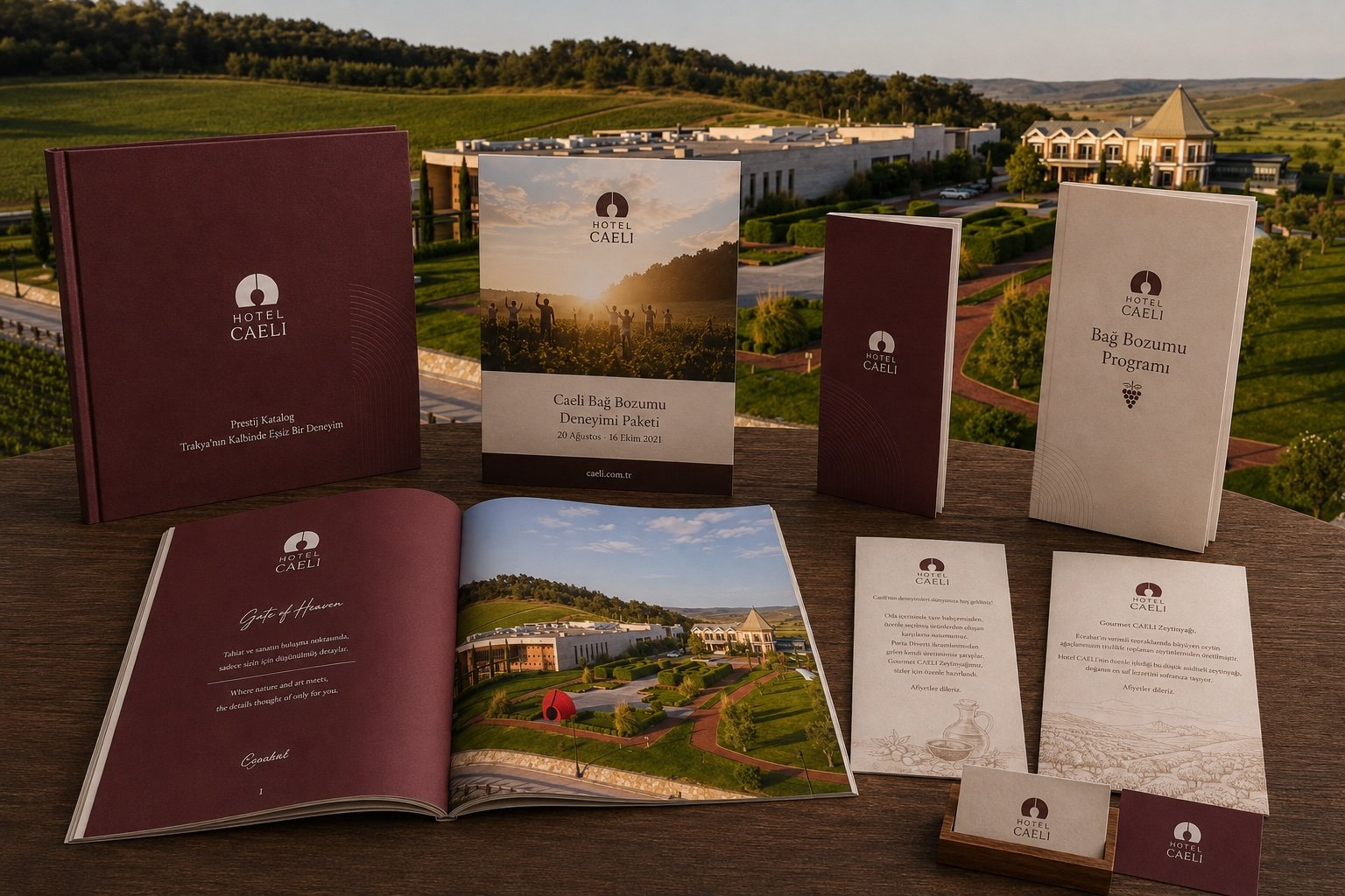 Hotel Caeli printed inventory: catalogue, harvest programme, room cards