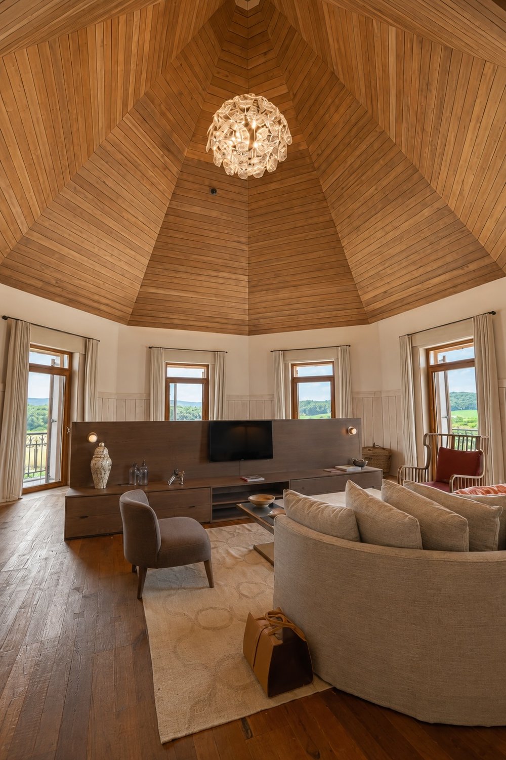 Hotel Caeli suite lounge under a timber dome