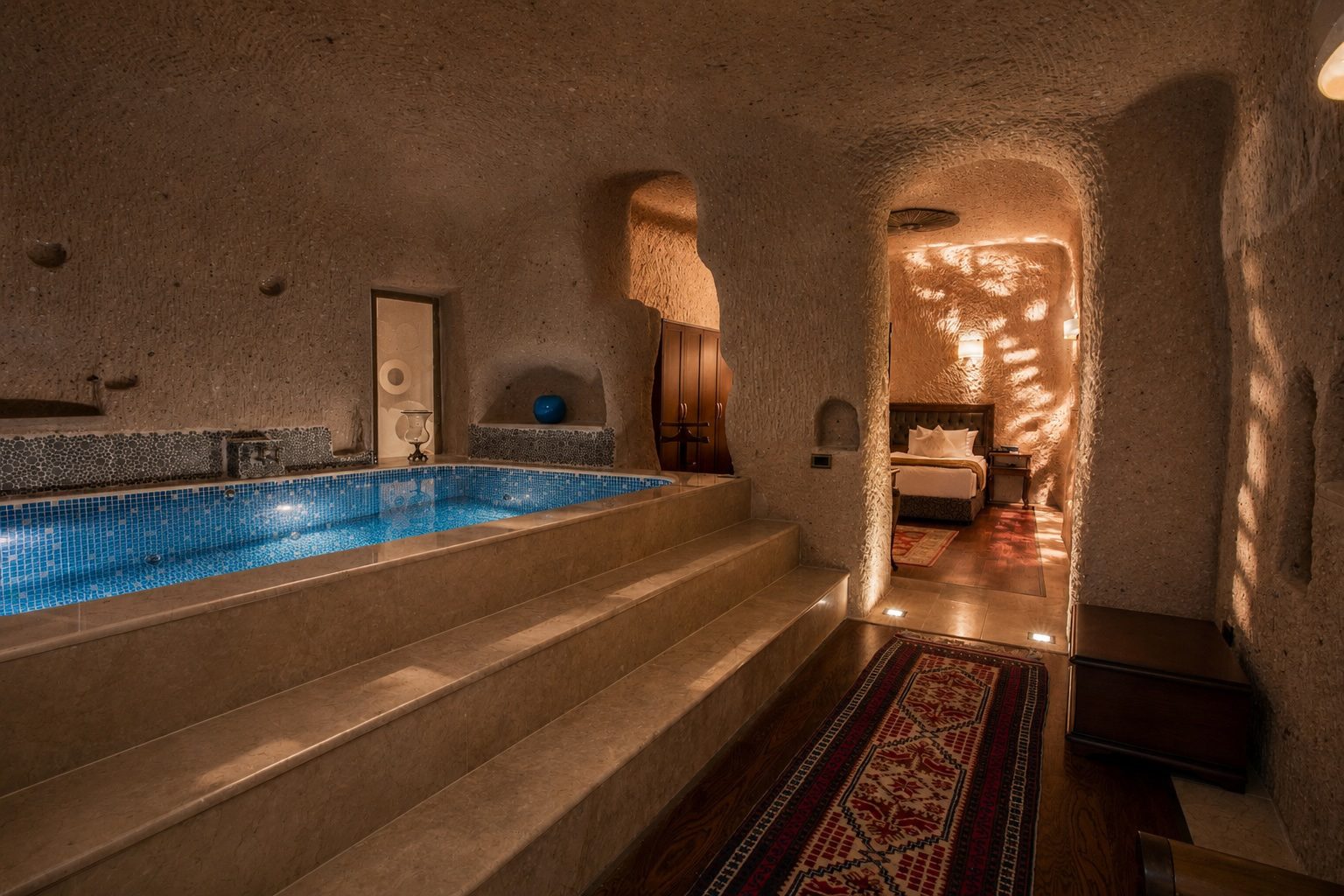 Suite with a private indoor pool cut from the rock
