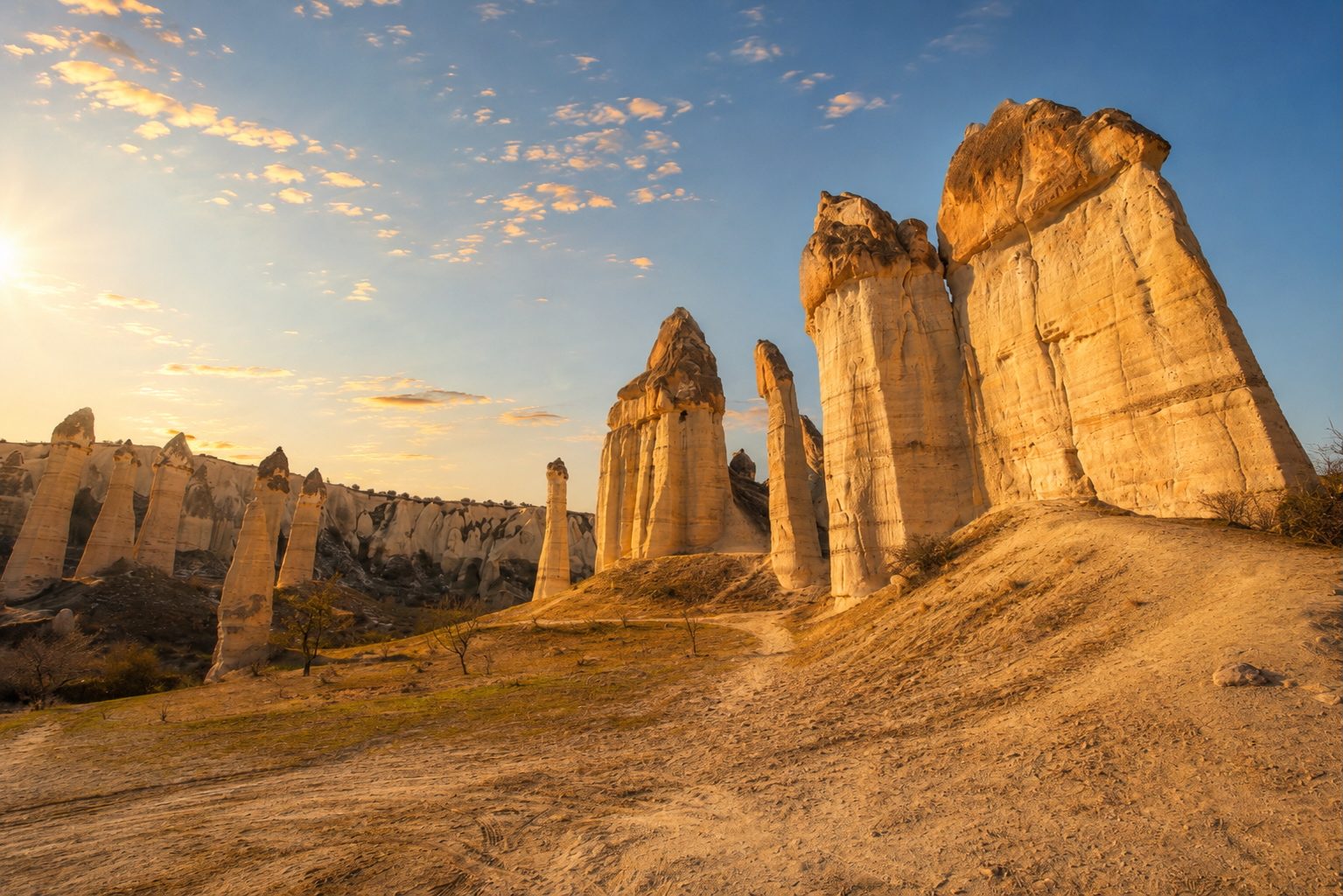 Fairy chimneys in Love Valley at sunrise