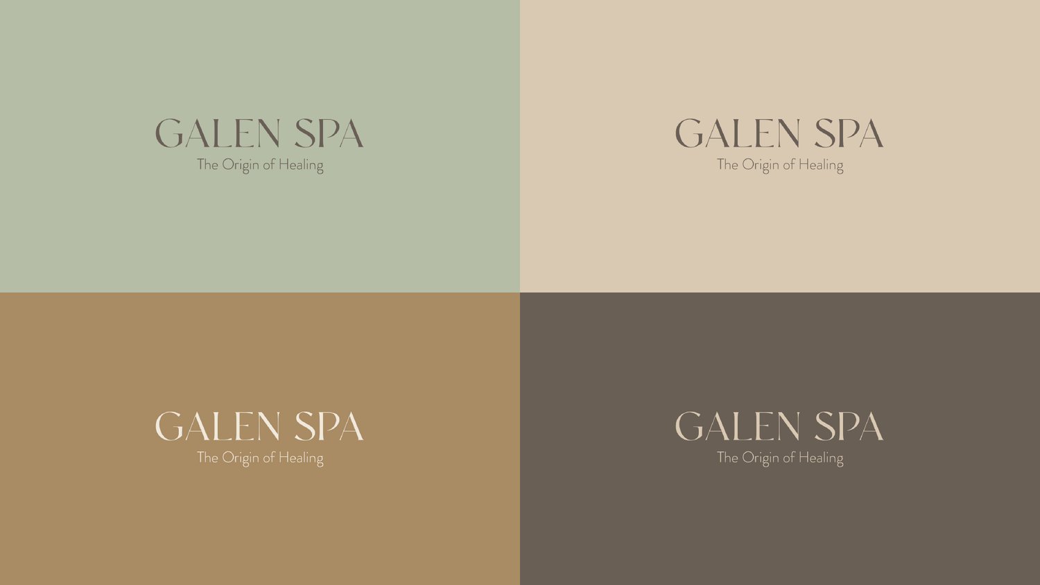 Galen Spa lock-up on sage, sand, gold and stone grounds
