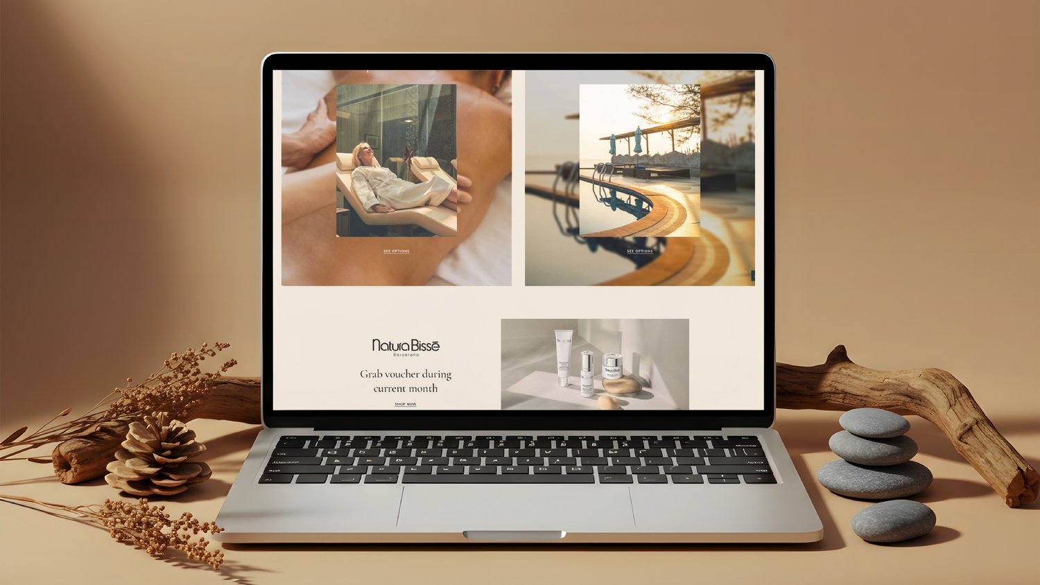 Galen Spa Natura Bissé voucher band on laptop