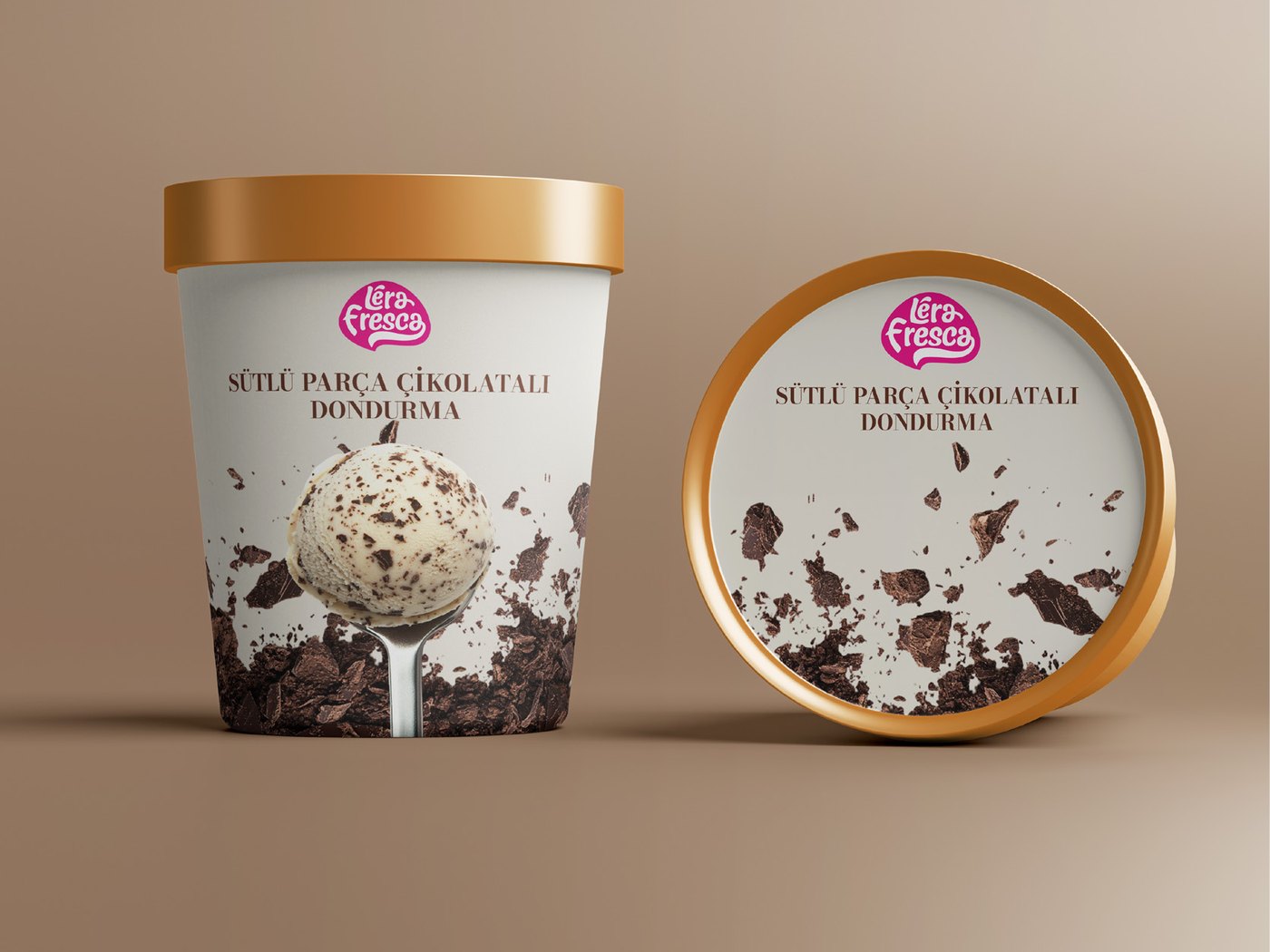 Lera Fresca Sütlü Parça Çikolatalı Dondurma pot and lid