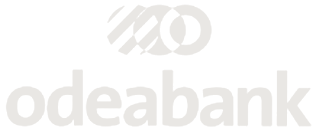 Odeabank symbol and wordmark, reversed on a dark ground