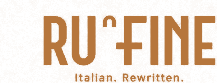 RU'FINE logo in amber on charcoal