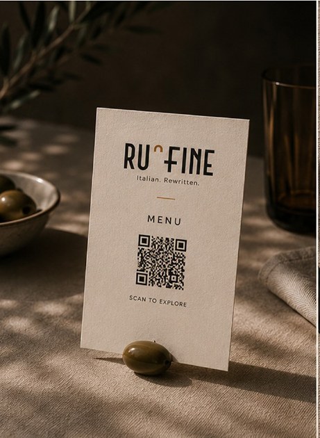 RU'FINE table card with a QR menu