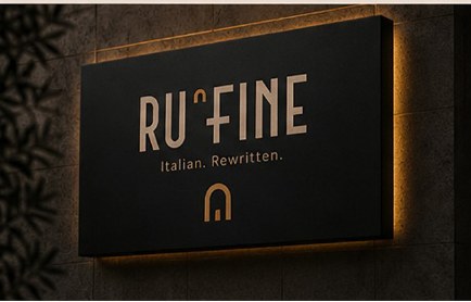 RU'FINE illuminated sign in amber