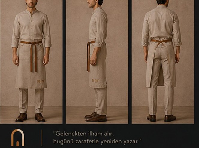 RU'FINE lunch service uniform, front, side and back