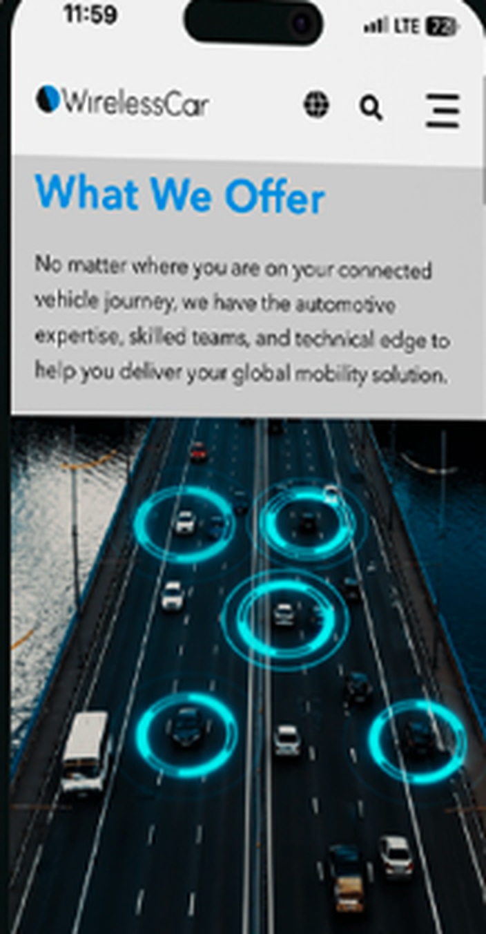 WirelessCar What We Offer section on mobile